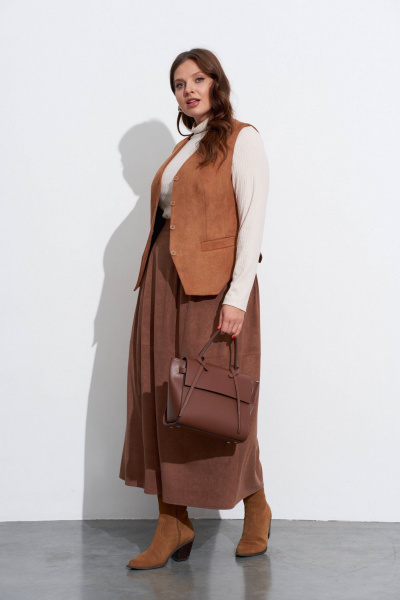 Бежевый жилет и юбка из искусственной замши с трикотажными деталями TEZA 5623 бежевая_замша - фото 5