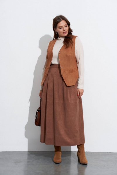 Бежевый жилет и юбка из искусственной замши с трикотажными деталями TEZA 5623 бежевая_замша - фото 3