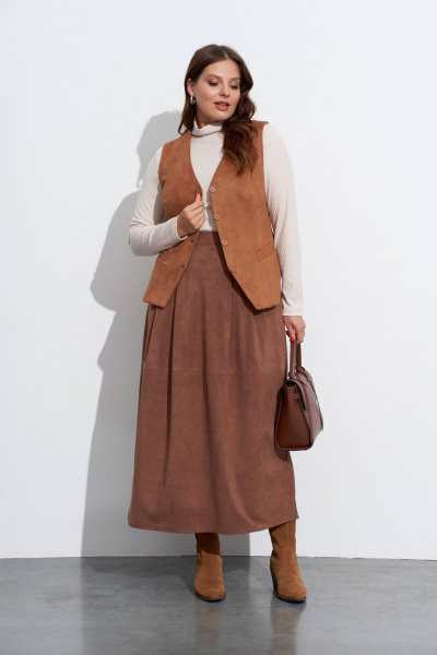 Бежевый жилет и юбка из искусственной замши с трикотажными деталями TEZA 5623 бежевая_замша - фото 2