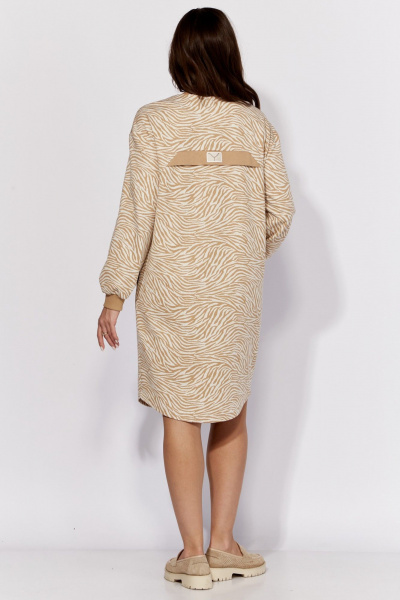 Бежевое прямое платье из трикотажа с карманами и контрастной бейкой TAiER 1317 бежевый - фото 6