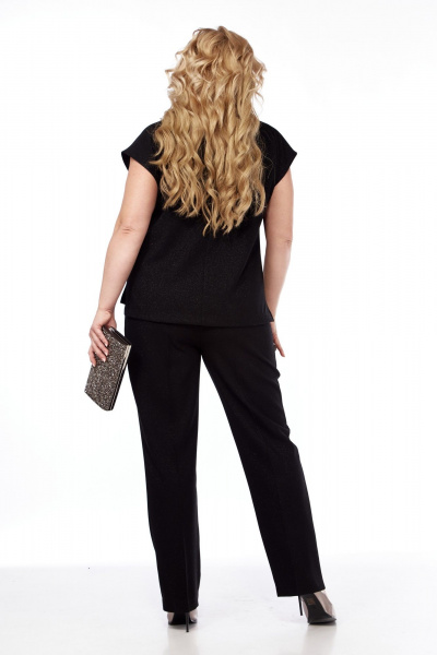 Элегантный трехпредметный костюм из вискозы с объемным цветком ручной работы Элль-стиль 2342 черный - фото 11