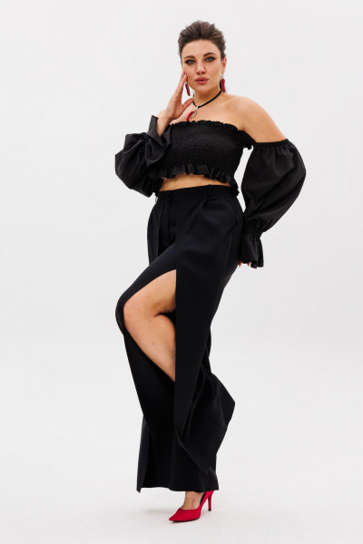 Черные нарядные брюки из вискозы с разрезами Anelli 1442 черный - фото 4