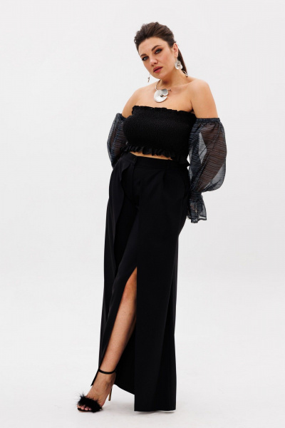 Черные нарядные брюки из вискозы с разрезами Anelli 1442 черный - фото 3