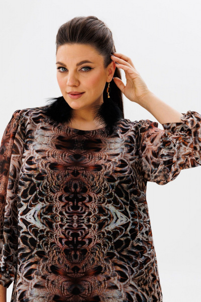 Модное платье из шифона с оригинальным принтом и разрезами Anelli 1463 королевский_питон - фото 5