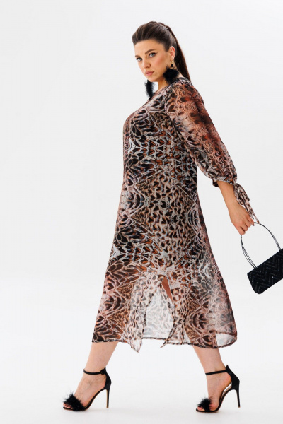Модное платье из шифона с оригинальным принтом и разрезами Anelli 1463 королевский_питон - фото 4