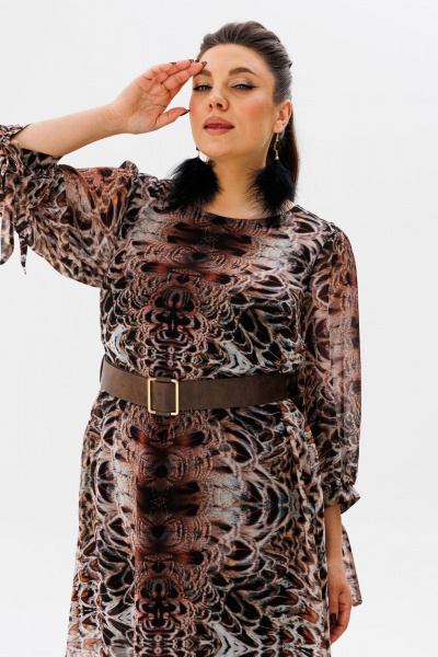 Модное платье из шифона с оригинальным принтом и разрезами Anelli 1463 королевский_питон - фото 3