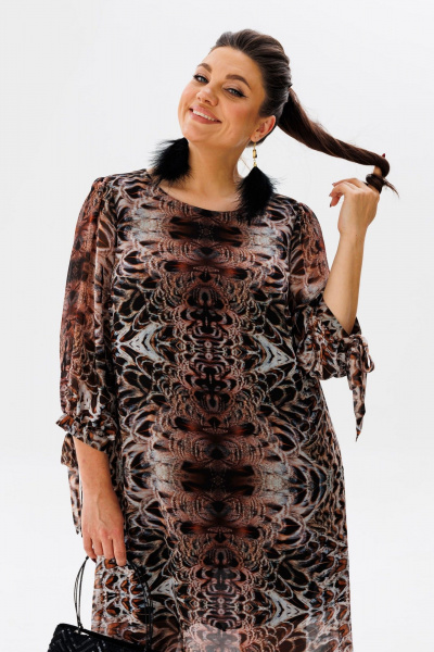 Модное платье из шифона с оригинальным принтом и разрезами Anelli 1463 королевский_питон - фото 2