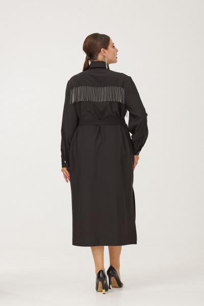 Эффектное нарядное платье-рубашка с накладными карманами и блестящими пуговицами OVERYOU М184 черный - фото 2