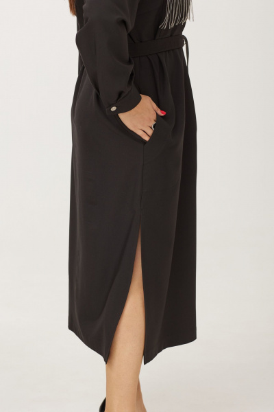 Эффектное нарядное платье-рубашка с накладными карманами и блестящими пуговицами OVERYOU М184 черный - фото 7