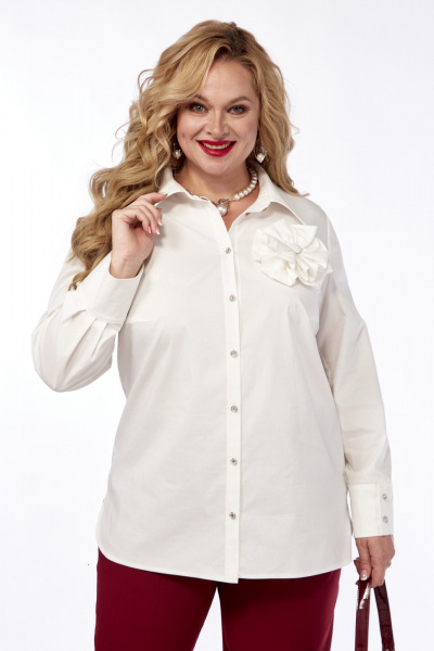 Деловая блузка свободного кроя из хлопка с укороченным рукавом и поясом Элль-стиль 2343а - фото 3