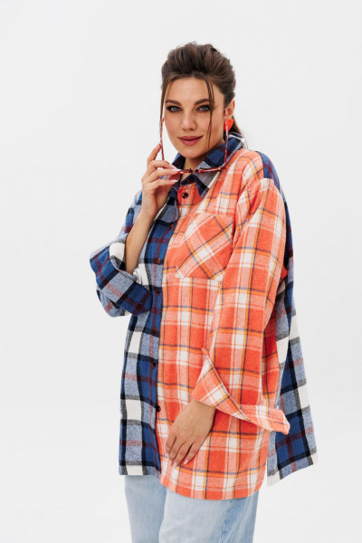Рубашка оверсайз с спущенной линией плеч и клеткой Anelli 1287 констркутор - фото 9