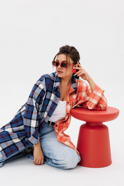 Рубашка оверсайз с спущенной линией плеч и клеткой Anelli 1287 констркутор - фото 7