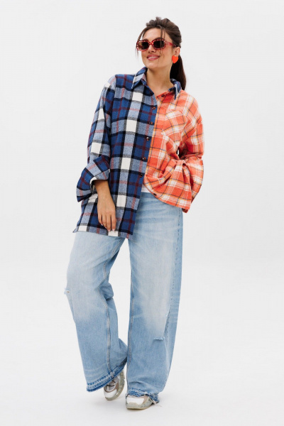 Рубашка оверсайз с спущенной линией плеч и клеткой Anelli 1287 констркутор - фото 6