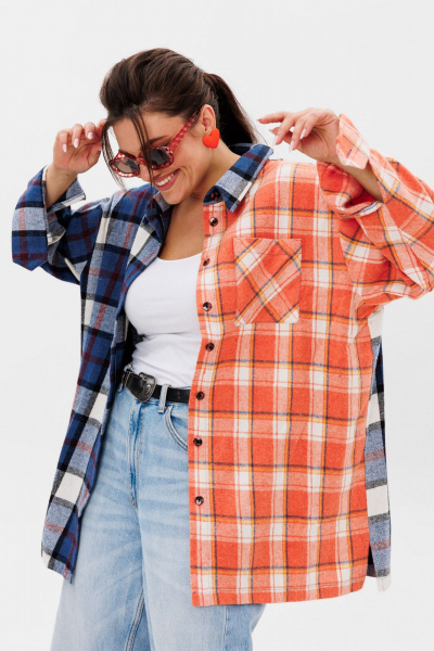 Рубашка оверсайз с спущенной линией плеч и клеткой Anelli 1287 констркутор - фото 5