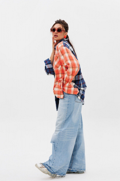Рубашка оверсайз с спущенной линией плеч и клеткой Anelli 1287 констркутор - фото 4