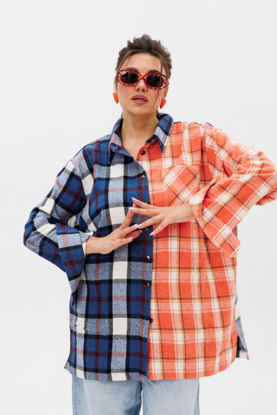 Рубашка оверсайз с спущенной линией плеч и клеткой Anelli 1287 констркутор - фото 1