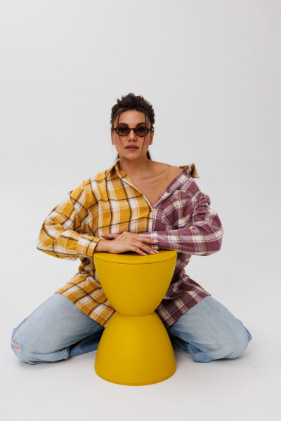 Рубашка оверсайз клетчатая с спущенными плечами Anelli 1287 лего - фото 6