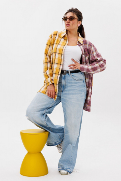 Рубашка оверсайз клетчатая с спущенными плечами Anelli 1287 лего - фото 4