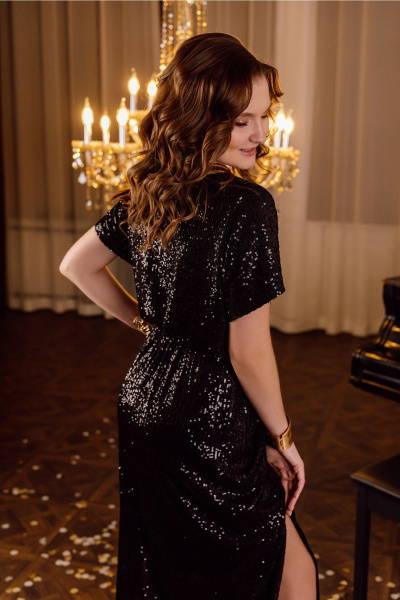 Платье со спущенной линией плеч, V-образный вырез Jolie 16477 черный - фото 2