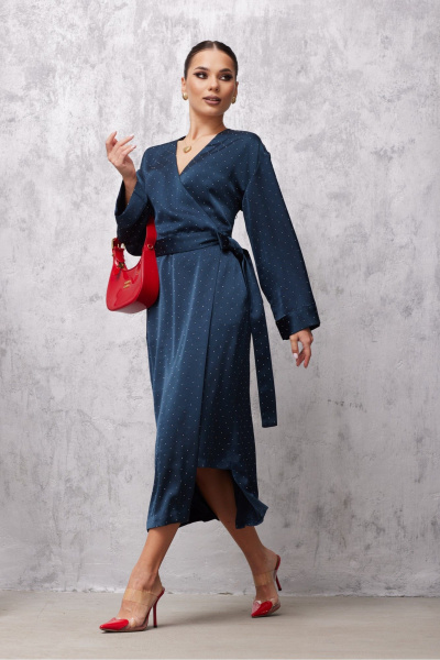 Платье на запах с асимметричной линией низа из текстиля Vesnaletto 4049 - фото 2