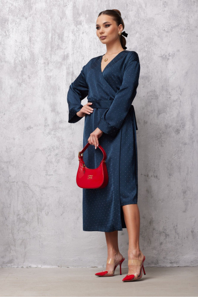 Платье на запах с асимметричной линией низа из текстиля Vesnaletto 4049 - фото 11