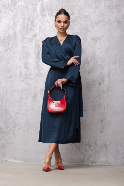 Платье на запах с асимметричной линией низа из текстиля Vesnaletto 4049 - фото 9