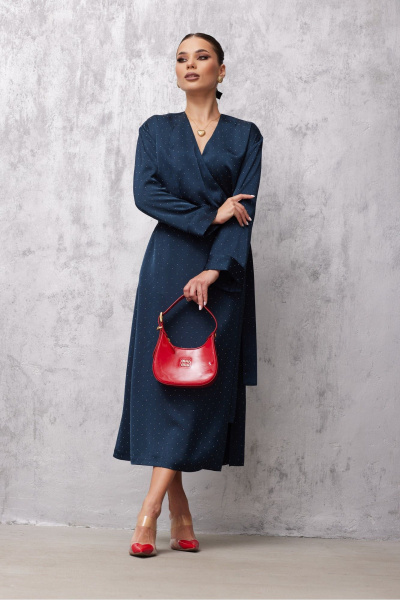 Платье на запах с асимметричной линией низа из текстиля Vesnaletto 4049 - фото 8