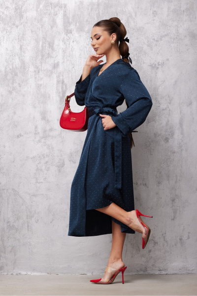Платье на запах с асимметричной линией низа из текстиля Vesnaletto 4049 - фото 7