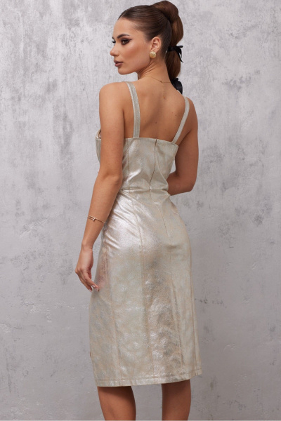 Платье миди на бретелях из текстиля с разрезом и отрезной линией талии Vesnaletto 4053 - фото 5