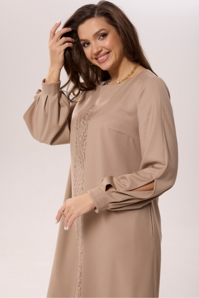 Платье А-силуэта с декоративными складками и печатью MALI 423-085 бежевый - фото 8