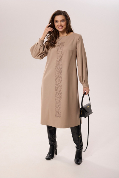 Платье А-силуэта с декоративными складками и печатью MALI 423-085 бежевый - фото 7