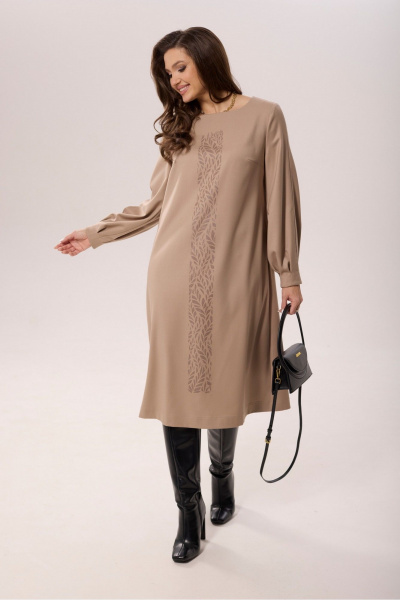 Платье А-силуэта с декоративными складками и печатью MALI 423-085 бежевый - фото 6