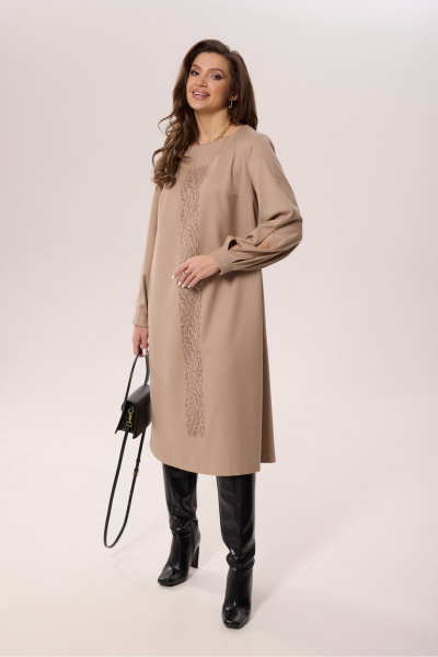 Платье А-силуэта с декоративными складками и печатью MALI 423-085 бежевый - фото 4