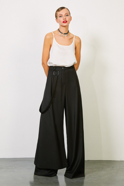 Черные брюки с расширенным силуэтом, декором и карманами Rivoli 5234 - фото 1