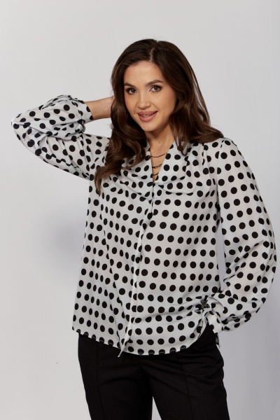 Блуза прямого силуэта с драпировками и разрезами MALI 624-054 горох - фото 6