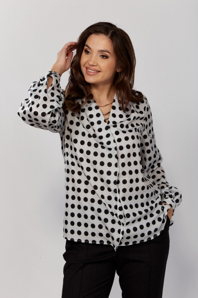 Блуза прямого силуэта с драпировками и разрезами MALI 624-054 горох - фото 5