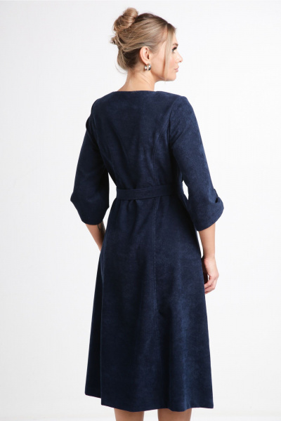 Платье с рельефами и застежкой на молнию из вельвета Rishelie 929 синий - фото 2