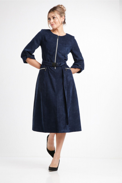 Платье с рельефами и застежкой на молнию из вельвета Rishelie 929 синий - фото 5