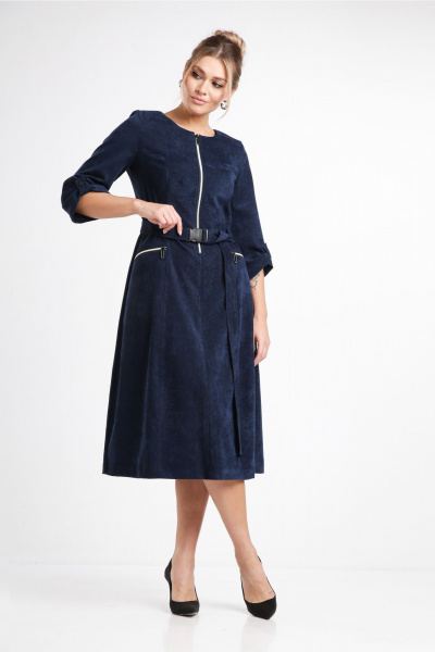 Платье с рельефами и застежкой на молнию из вельвета Rishelie 929 синий - фото 4