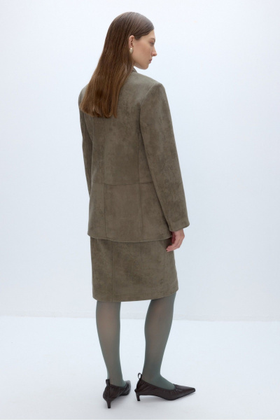 Костюм двойка из искусственной замши жакет и юбка PiRS 5635 хаки - фото 7
