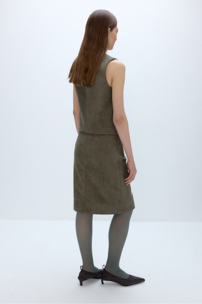 Костюм-тройка из искусственной замши жакет жилет юбка PiRS 5636 хаки - фото 8