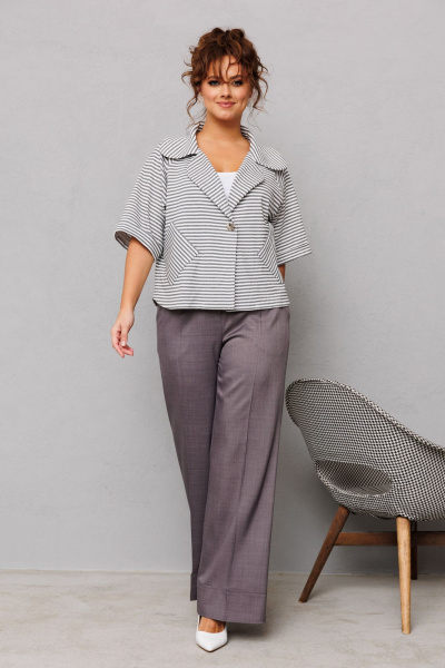 Костюм 2-ка жакет и брюки прямого кроя из текстиля Mubliz 230 серый - фото 1