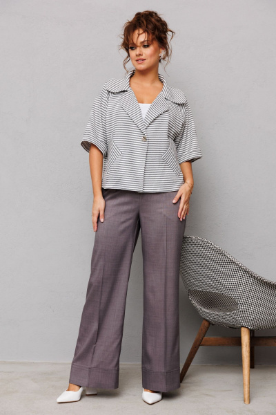 Костюм 2-ка жакет и брюки прямого кроя из текстиля Mubliz 230 серый - фото 2