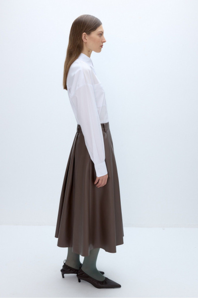 Костюм из жакета с шнуровкой и миди-юбки из экокожи PiRS 5670 мокко - фото 11