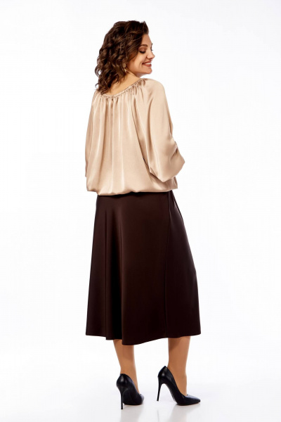 Блуза из атласа свободного силуэта Ольга Стиль С-881 бежевый_блеск - фото 4