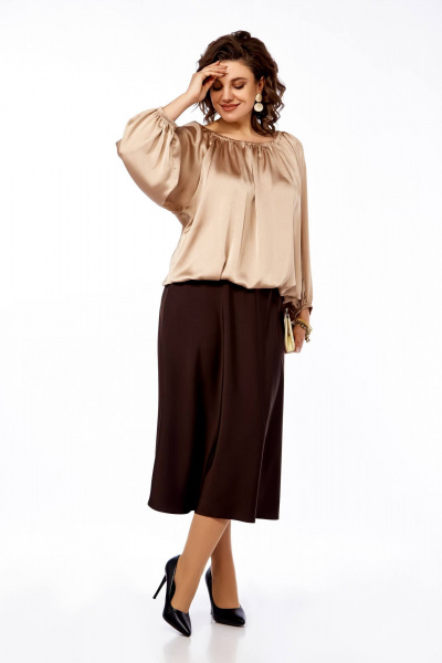 Блуза из атласа свободного силуэта Ольга Стиль С-881 бежевый_блеск - фото 3