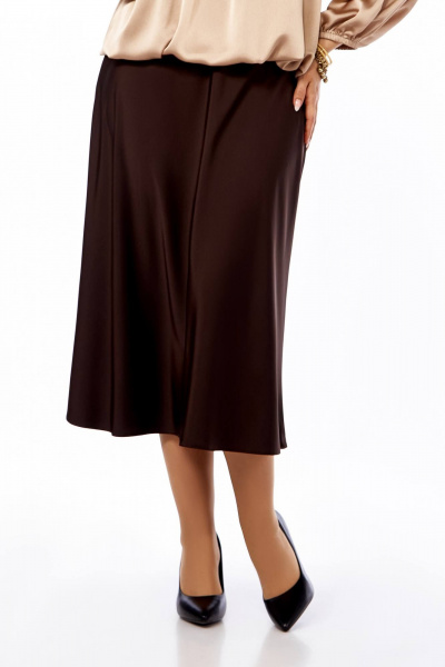 Юбка клеш из атласа полусолнце длина до икры Ольга Стиль С-884 шоколад - фото 6