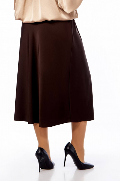 Юбка клеш из атласа полусолнце длина до икры Ольга Стиль С-884 шоколад - фото 2