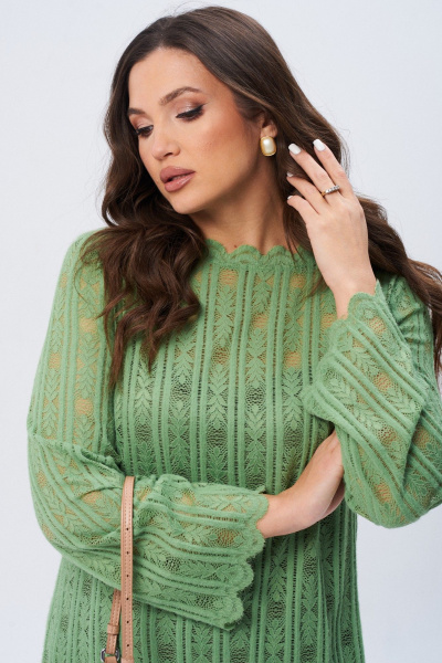 Платье кружевное А-образное с ажурной стойкой Verita 2339 зелень - фото 9