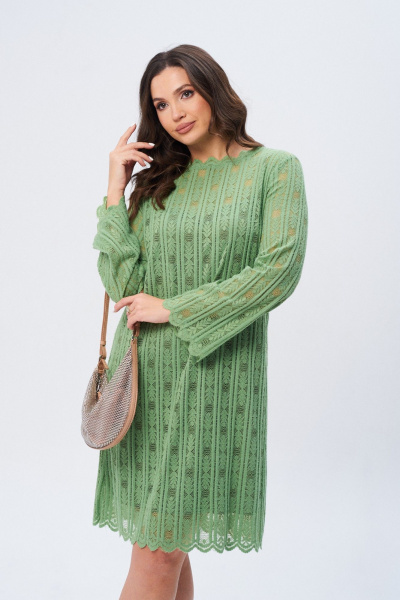 Платье кружевное А-образное с ажурной стойкой Verita 2339 зелень - фото 8